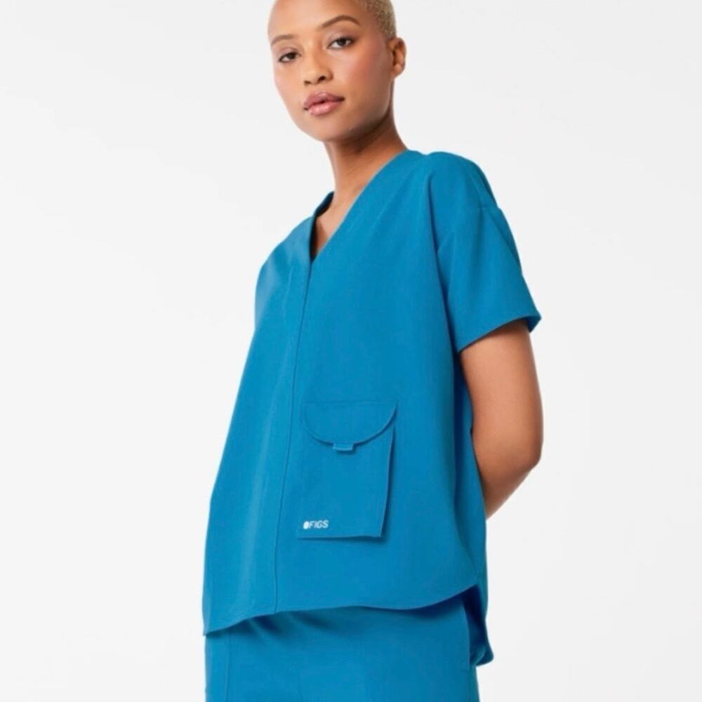 Figs Scrubs Extreme Blue Jenna V-Neck Crossover Top Blue Size XL